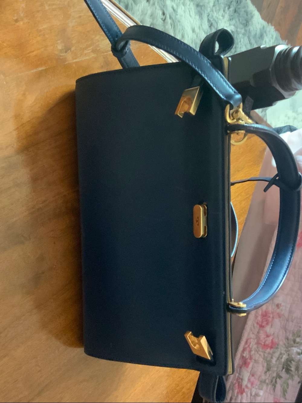 Tory Burch Classic Structured Women's Top-Handle Bag in Navy with Gold Hardware,